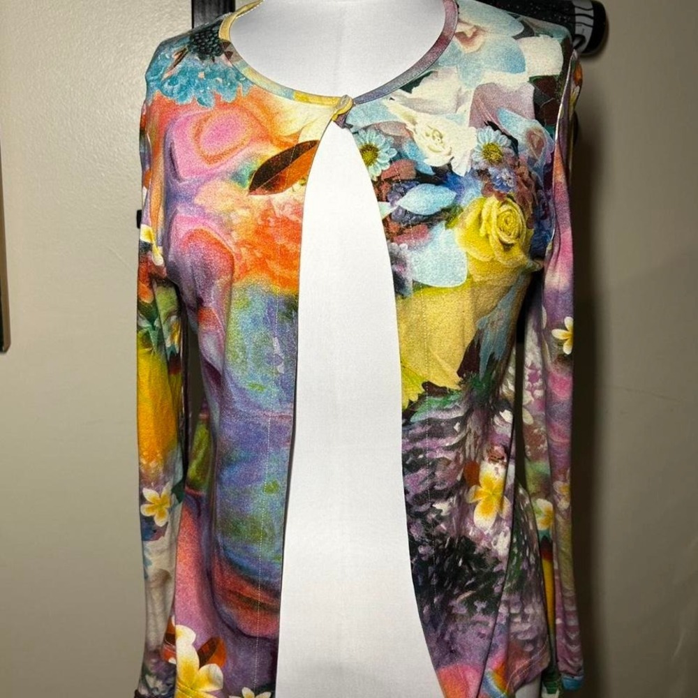Euro y2k Ficelle Paris floral mesh cardigan/top – size TS